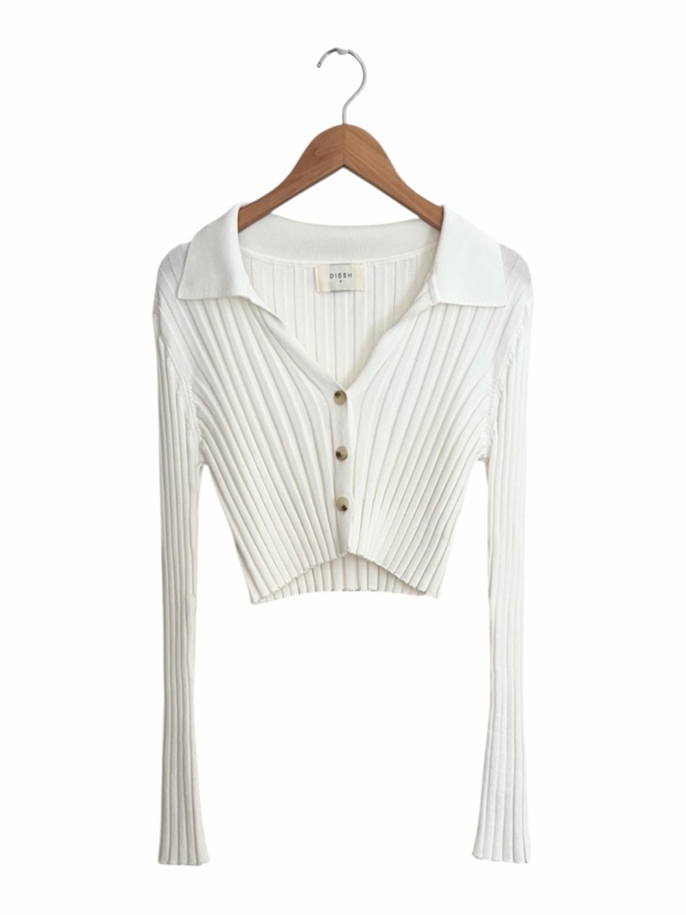 DISSH White Ribbed Knit Long Sleeve Cropped Cardigan Sweater Small